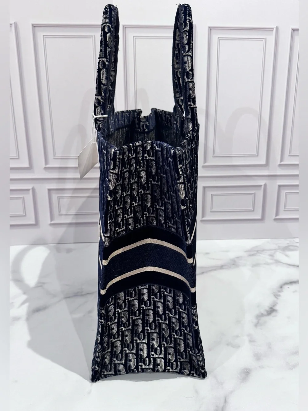 NWT Christian Dior Large Ecru & Blue Dior Oblique Book Tote Bag with Receipt